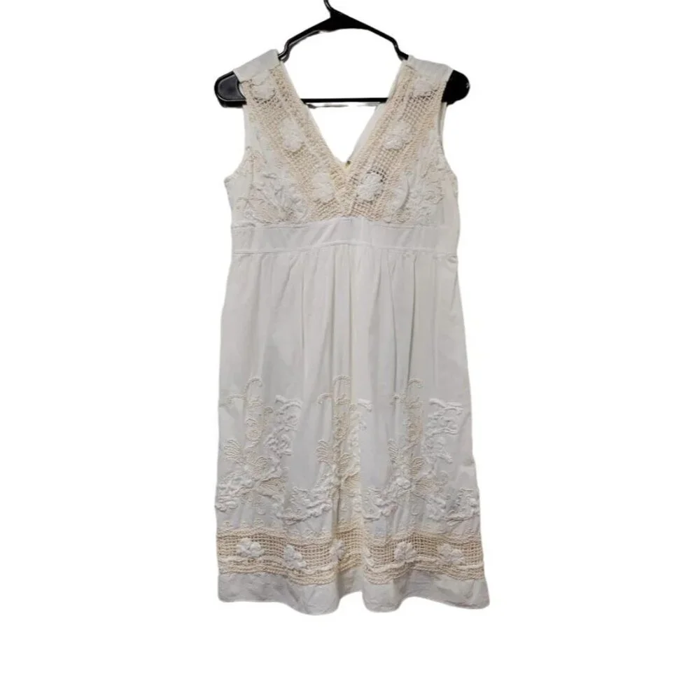 Adrianna Papell White V-Neck Boho Festival Weddinguest Sleeveless Lace Dress 10 - Picture 2 of 10